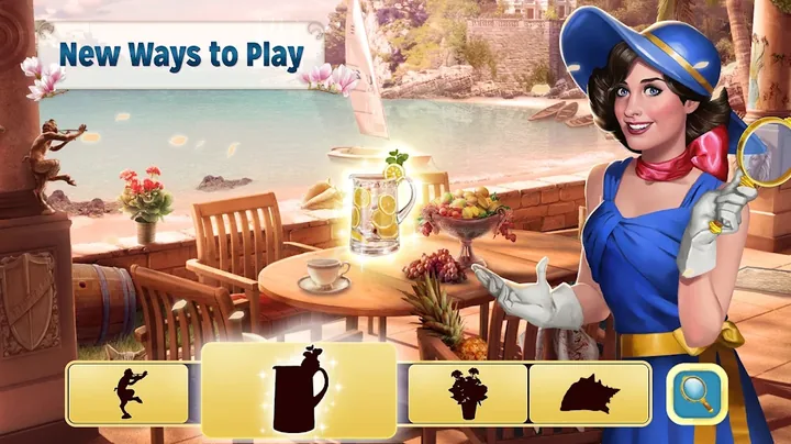 Tengerparti terasz megterített asztallal a Pearl's Peril egyik jelenetében